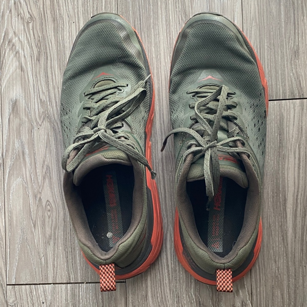 Hoka Challenger size 10 Men's Olive and Coral Sneakers